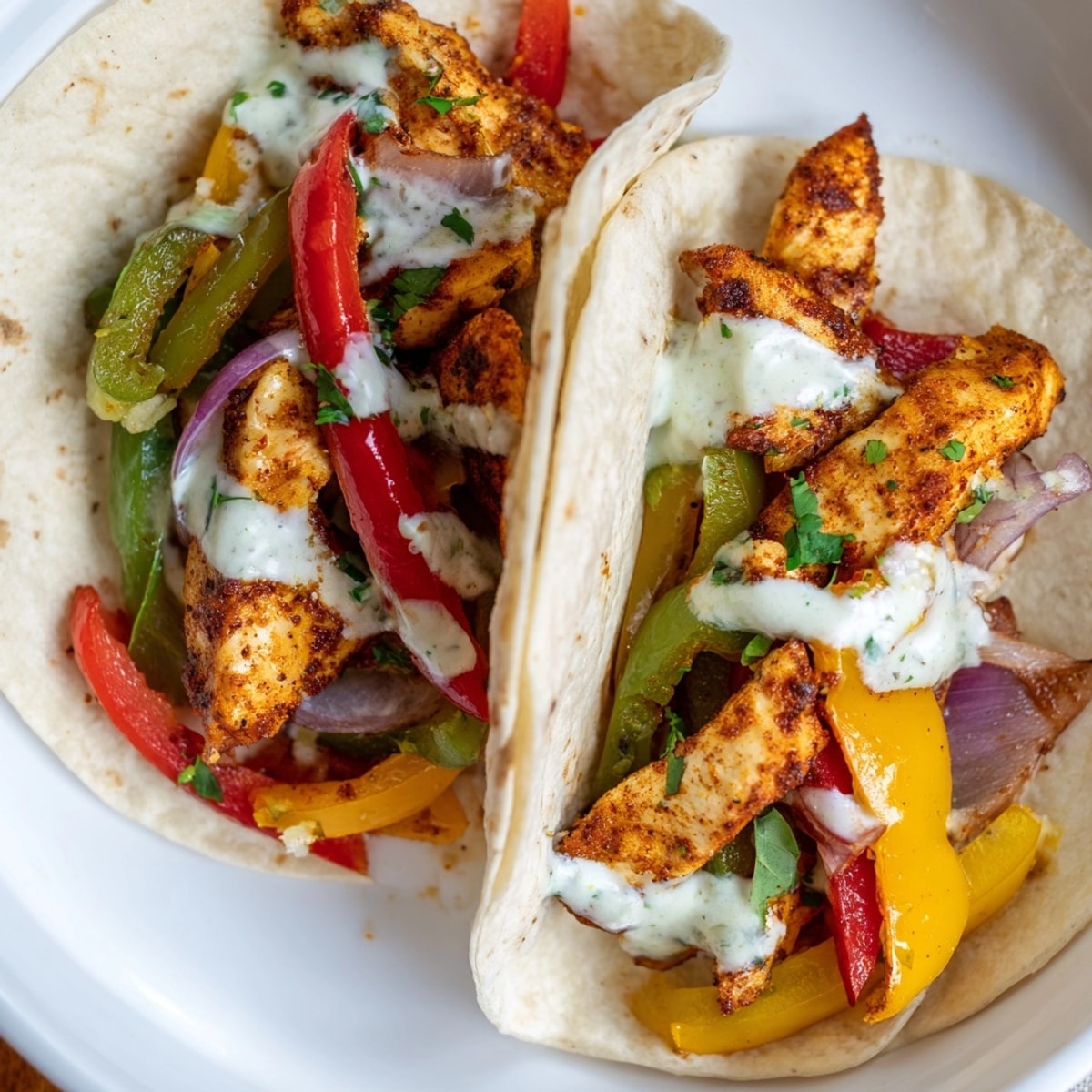 Sizzling Chicken Fajitas with Lime Crema in a cast iron skillet, ready to serve.