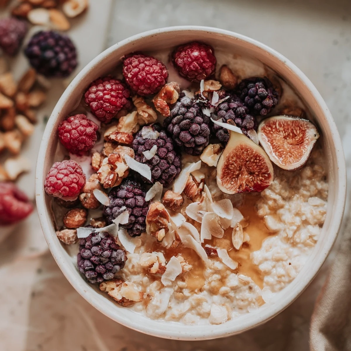 Overnight Oats with Berries and Honey: A beautiful bowl of creamy oats and vibrant summer berries.