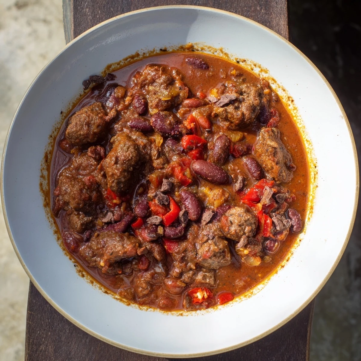 Steaming bowl of One-Pot Cozy Chocolate Chili topped with cilantro, ready to enjoy on a chilly evening.
