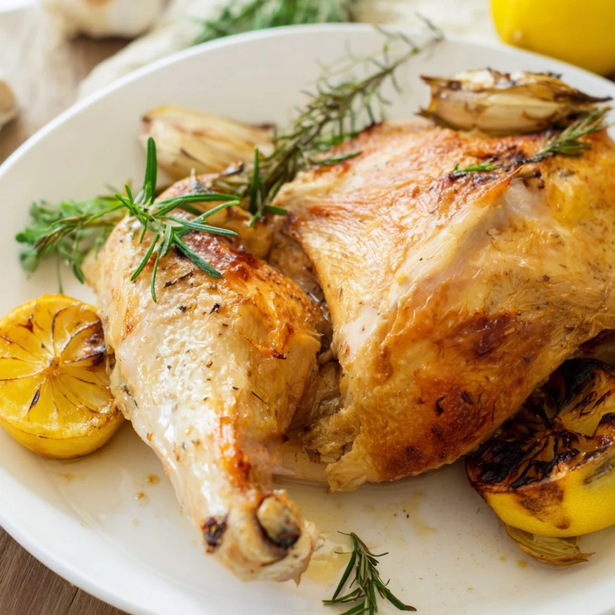 Golden-brown Roast Chicken with Rosemary and Garlic, a fragrant American home-cooked classic.
