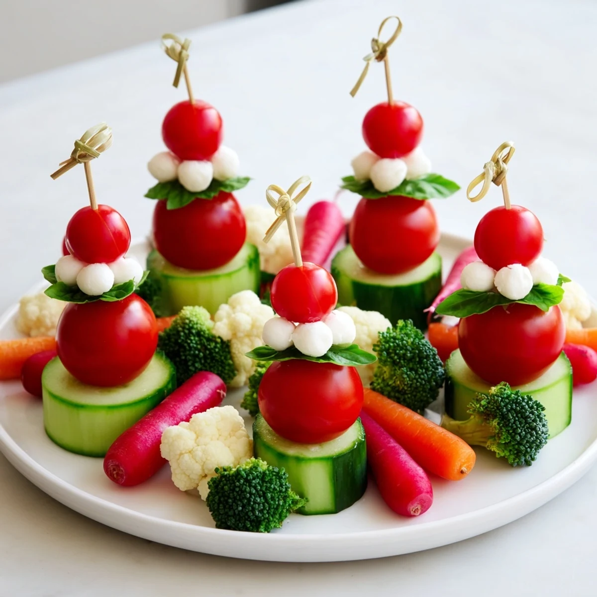 Fresh, bright Savory Crudités Santa Hat platter: a close-up of festive veggies and creamy dip served.