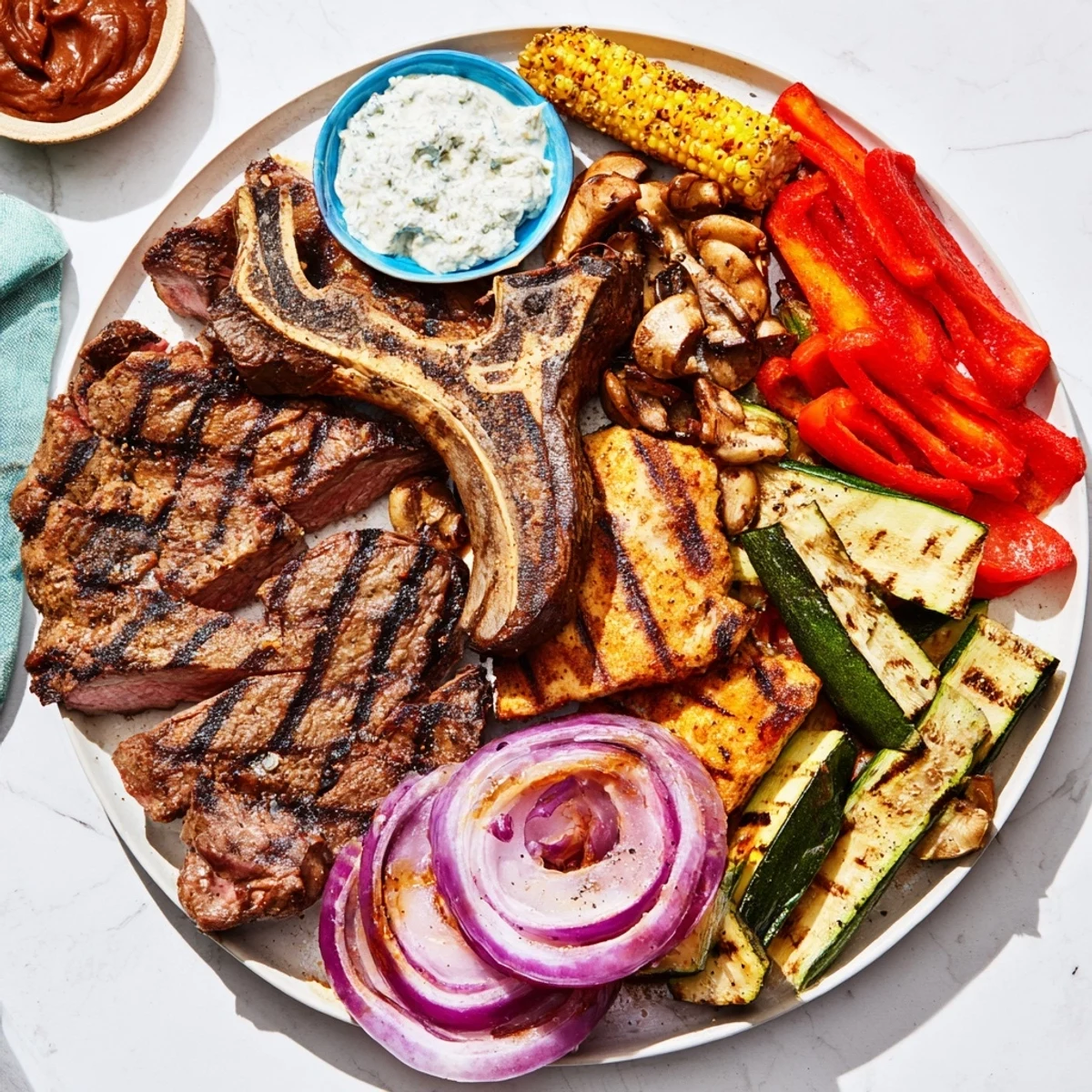 The Backyard BBQ Companion: a platter with grilled meats, veggies, and dips ready to share.