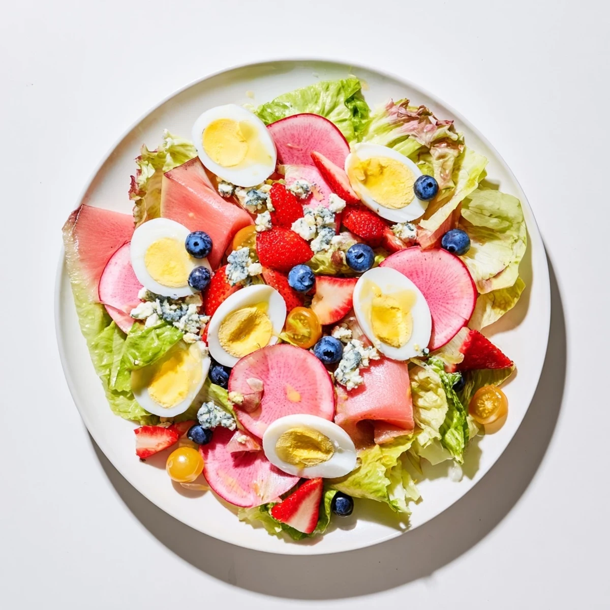 A light and refreshing Baby Shower Pastel Palette Salad, drizzled with vinaigrette, perfect for a baby shower.