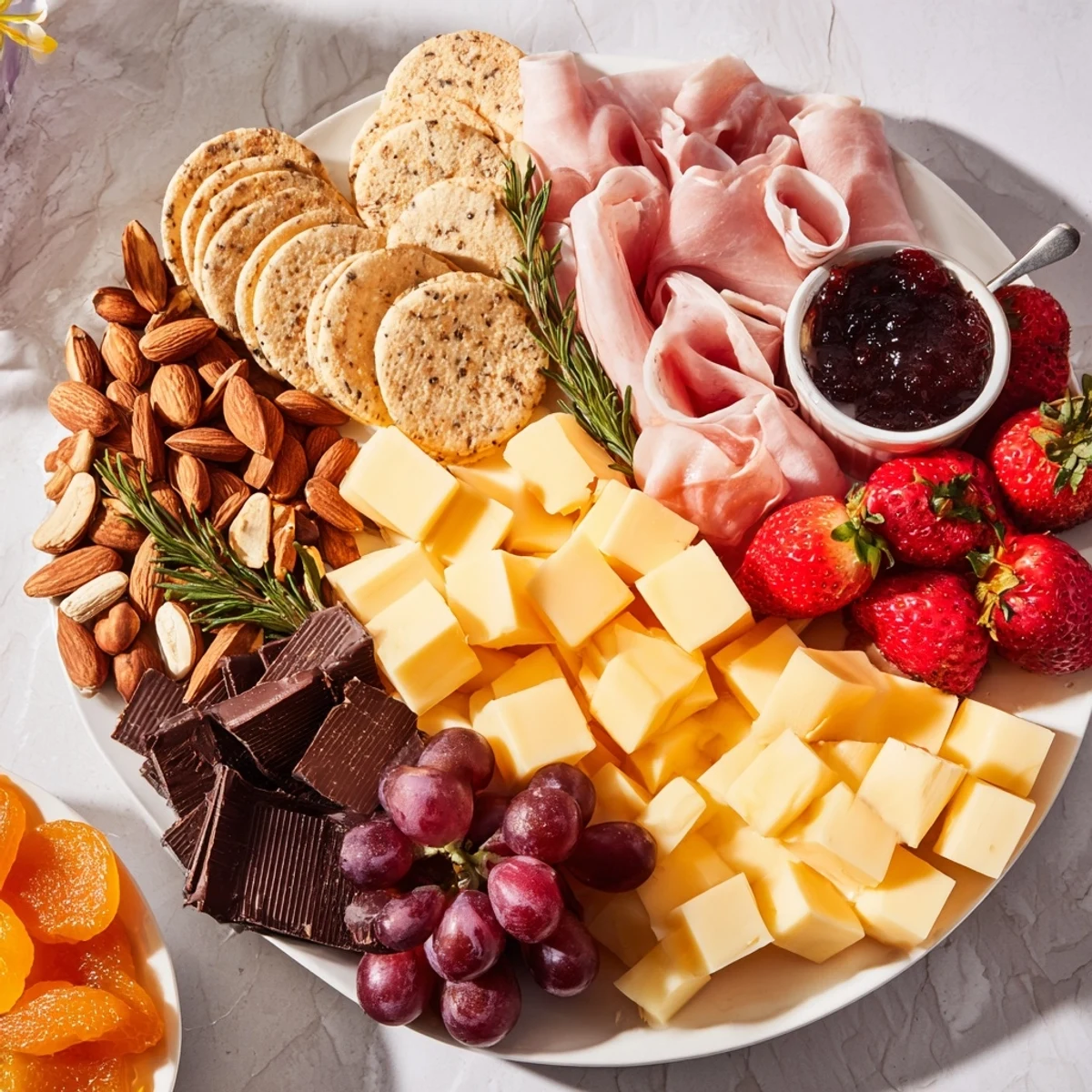 Anniversary Heirloom Arrangement: A beautiful charcuterie board with brie, grapes, and prosciutto symbolizing cherished memories.
