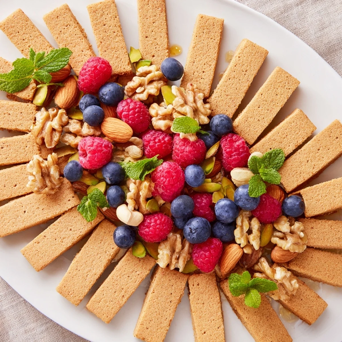 The Picket Fence appetizer: A colorful arrangement of nuts and berries inside a cracker fence, ready to serve.