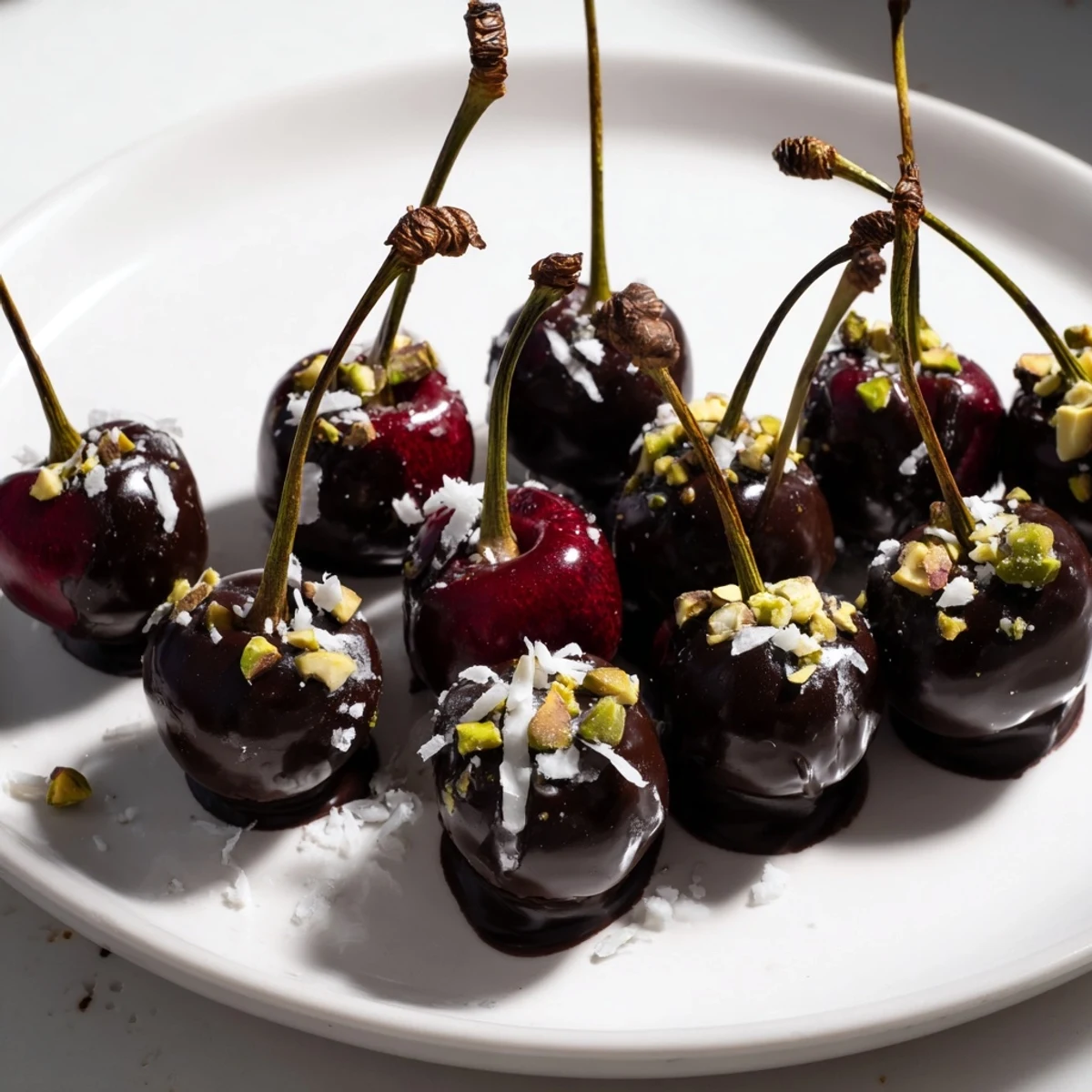 A close-up of glossy chocolate-covered cherry dessert bites, ready to be enjoyed as a sweet treat.