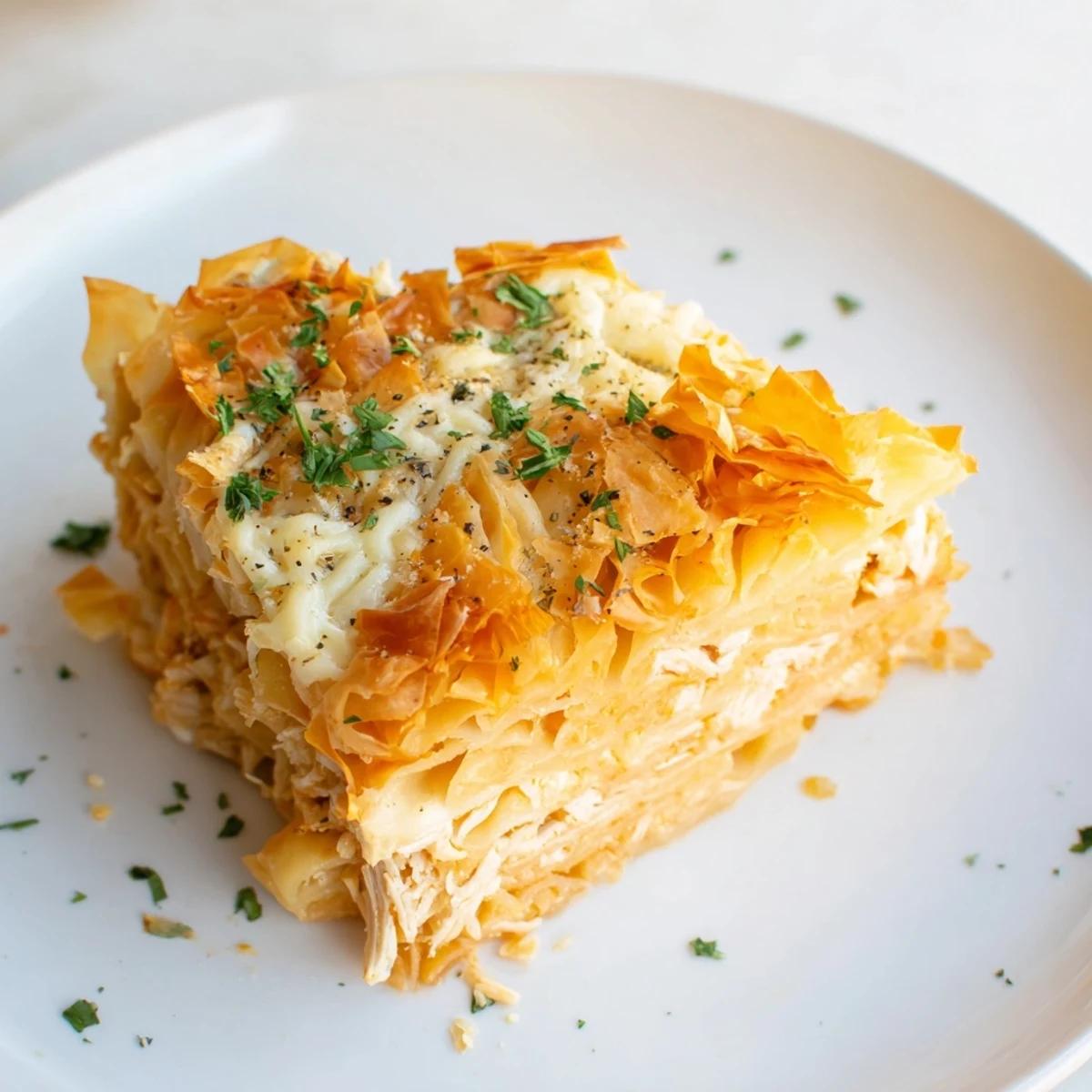 Golden, bubbly Chicken and Pasta Crinkle Cake, just out of the oven, ready to serve and enjoy.