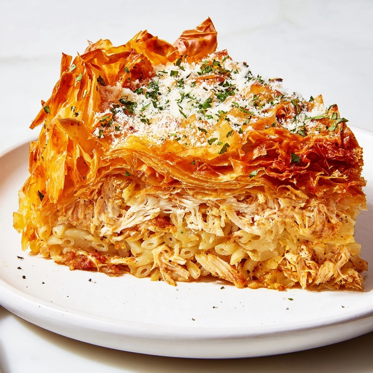 Imagine the savory aroma of this beautiful Chicken and Pasta Crinkle Cake, perfect for a special meal.