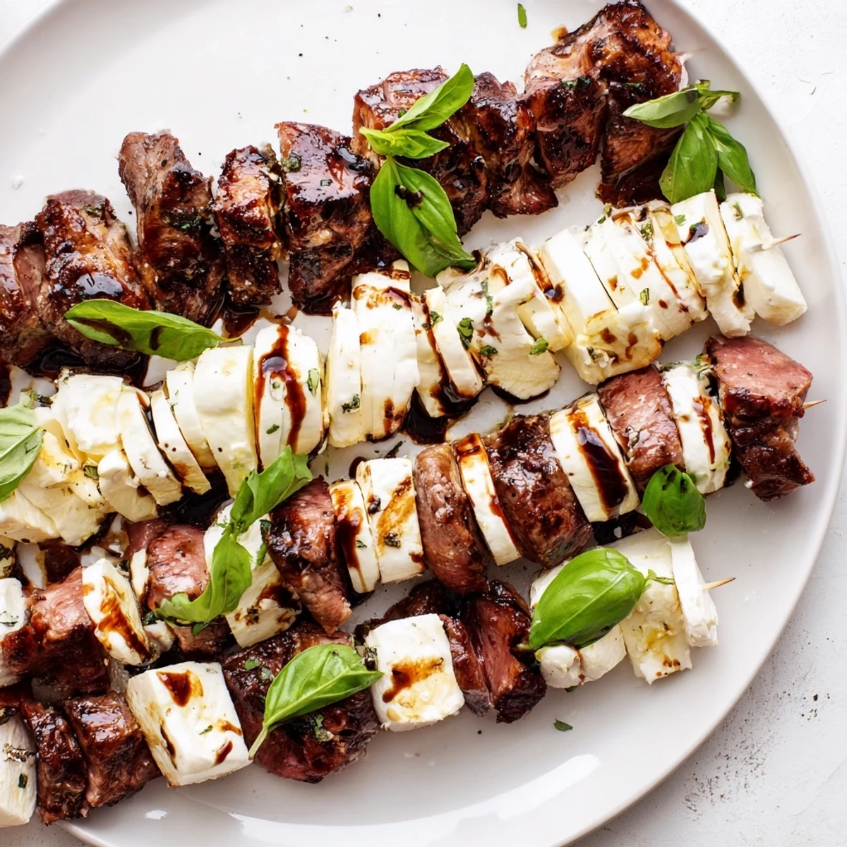 Safari Stripes appetizer platter showcases alternating rows of cheese and balsamic-glazed beef and chicken.