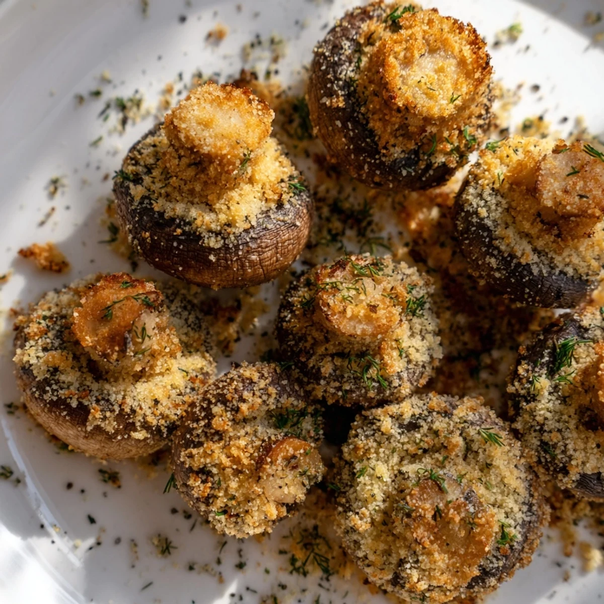 Golden-brown Ranch-Seasoned Crispy Mushrooms, fresh from the oven, ready to be dipped and enjoyed.