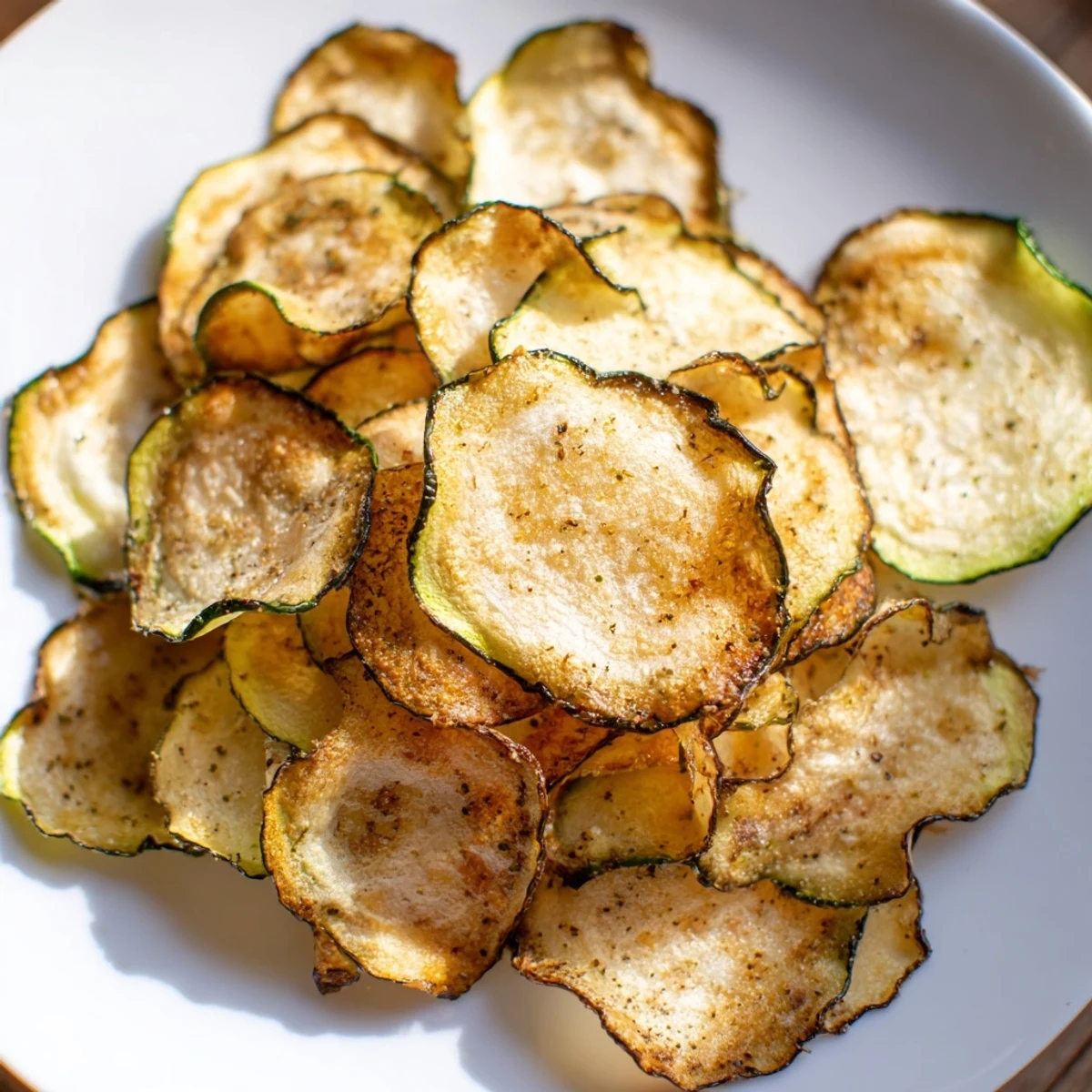Golden, crispy baked Crispy Zucchini Chips, perfectly seasoned and ready for a crunchy snack.