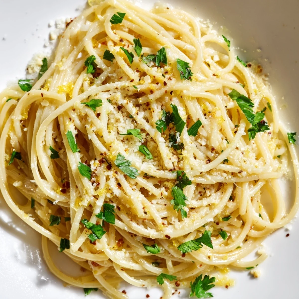 A close-up shot of perfectly cooked garlic butter noodles, a quick and simple weeknight meal.