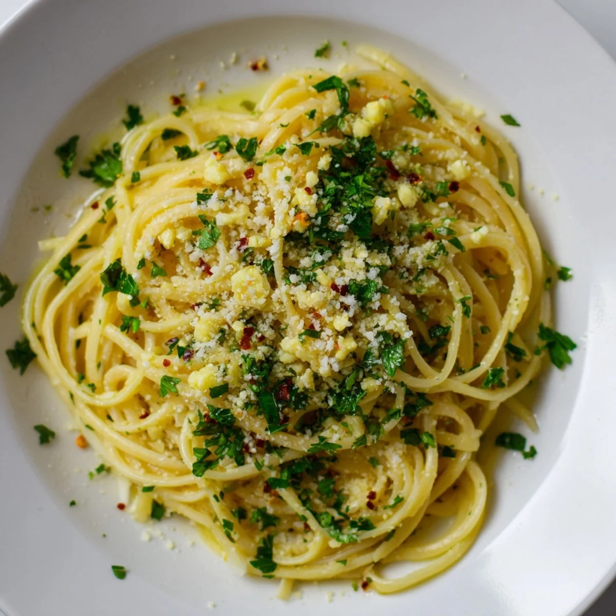 Creamy garlic butter linguine, served with fresh lemon wedges, offers a simple and flavorful meal.