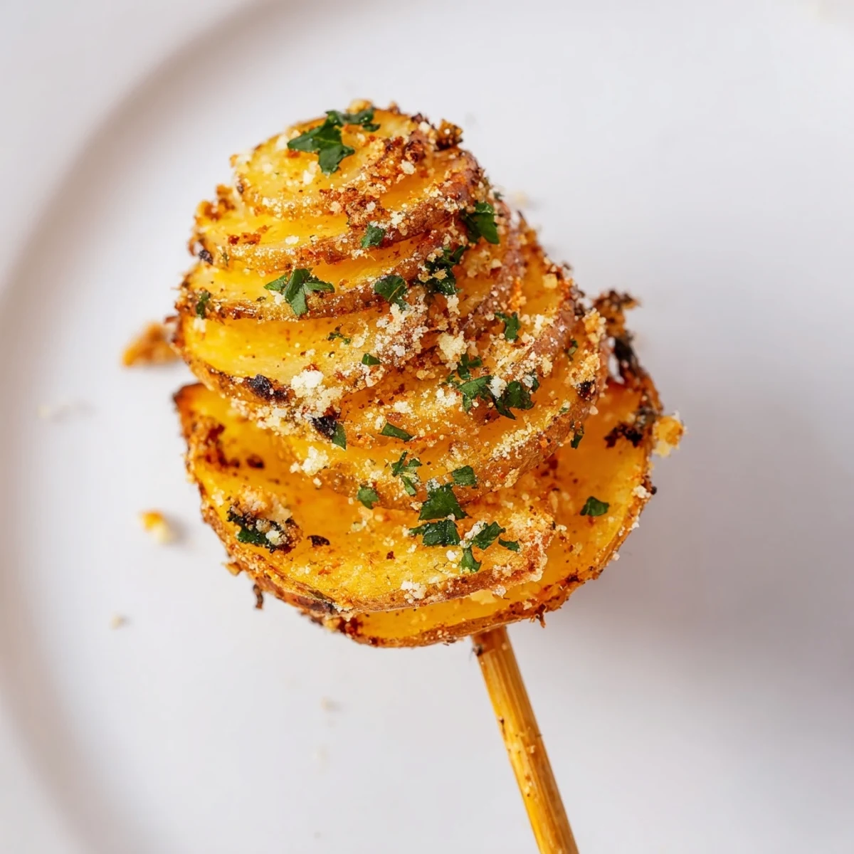 Golden-brown Tornado Potatoes, a fun and easy snack, perfectly crispy on a skewer, ready to eat!