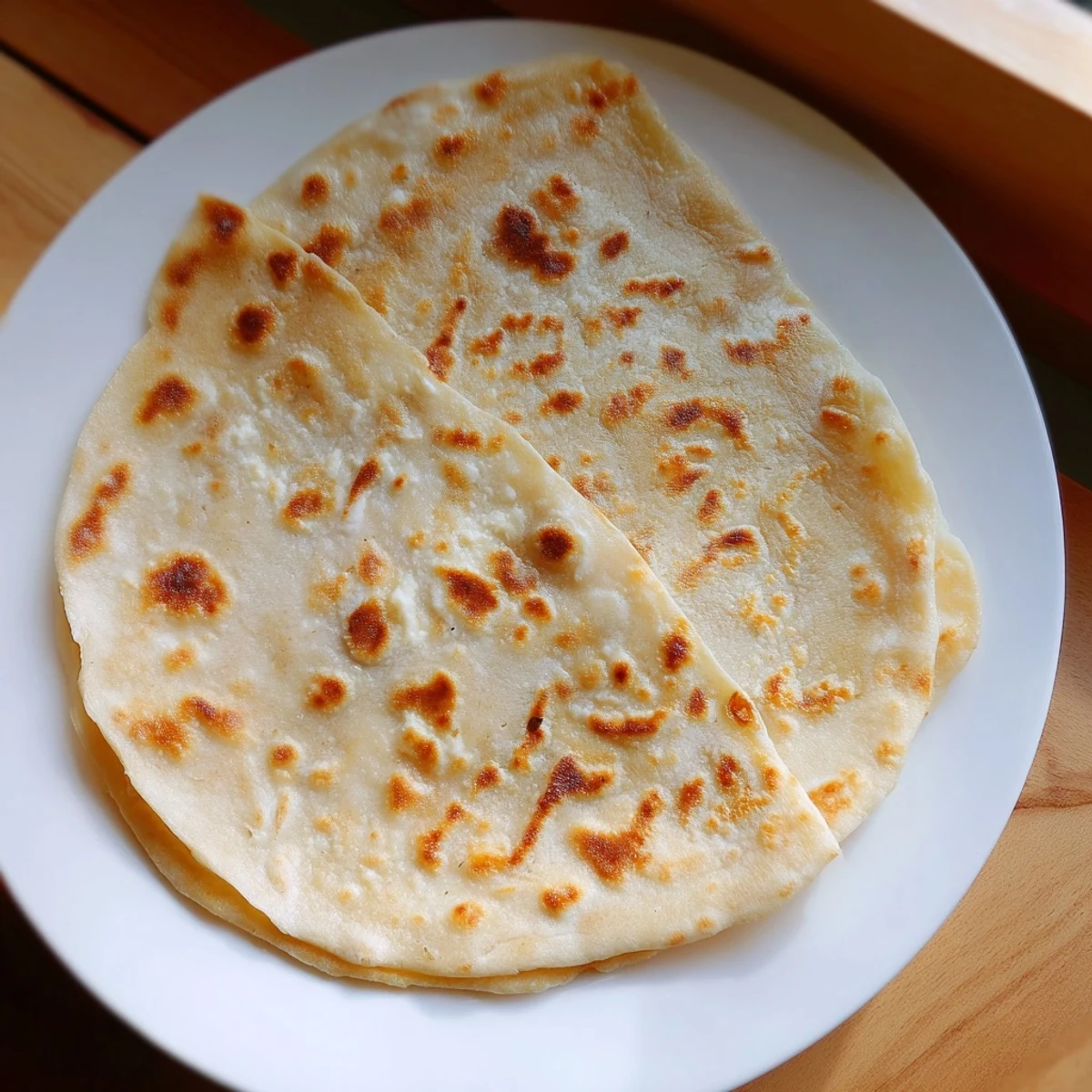 Golden cottage cheese flatbread, lightly browned from the skillet, ready to be enjoyed with a dip.