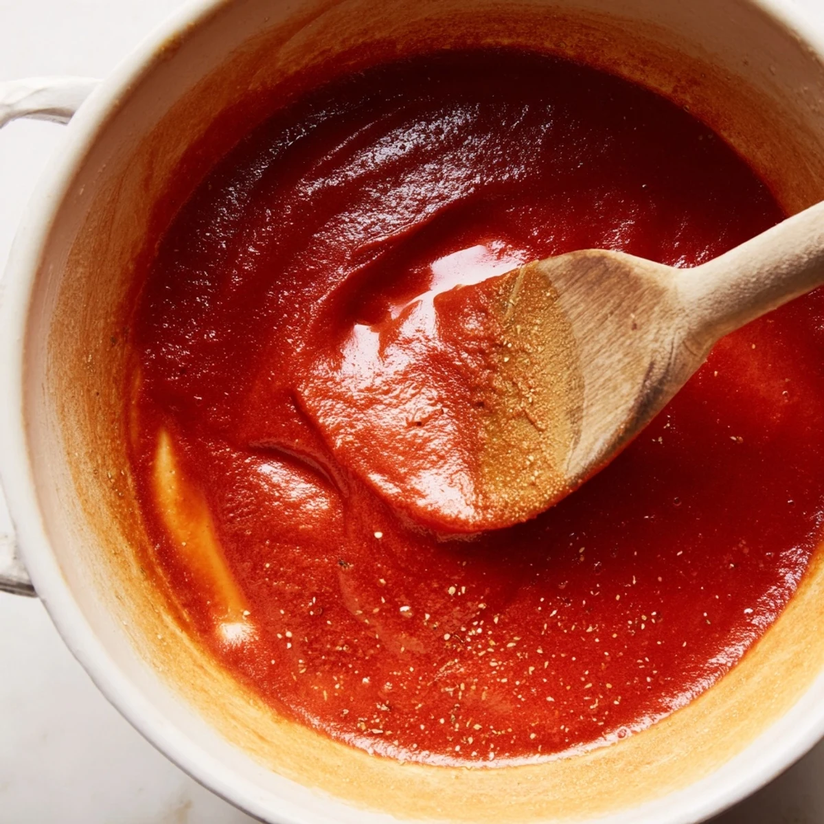Rich red Instant Creamy Marinara Hack simmering in a saucepan, ready for a delicious pasta dinner.