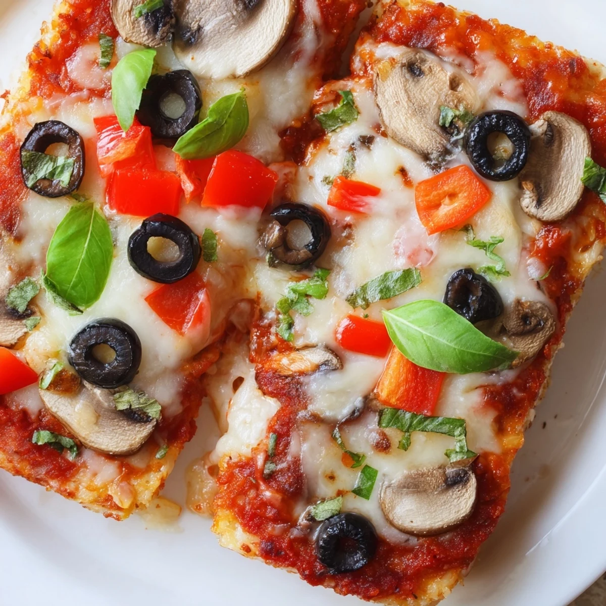 Golden, bubbly Rice Cake Pizza Squares with melted mozzarella, ready for you.