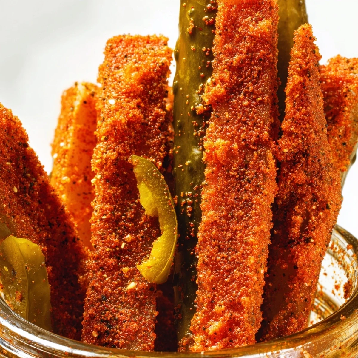 Crisp dill Taco Pickles marinating in bold taco seasoning with sliced garlic and jalapeños.  