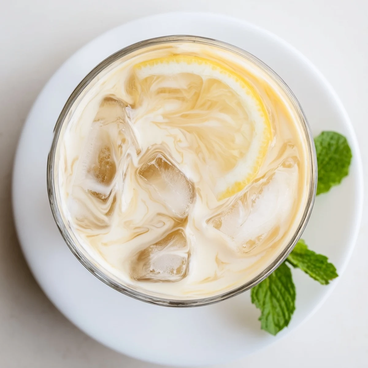 Close-up of Creamy Lemonade Drink showing a velvety, pale yellow beverage and dewy glass condensation.