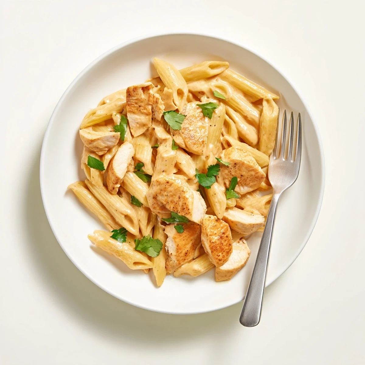 Creamy honey chipotle chicken pasta with seared sliced chicken and al dente penne in a smoky sauce, topped with fresh cilantro.