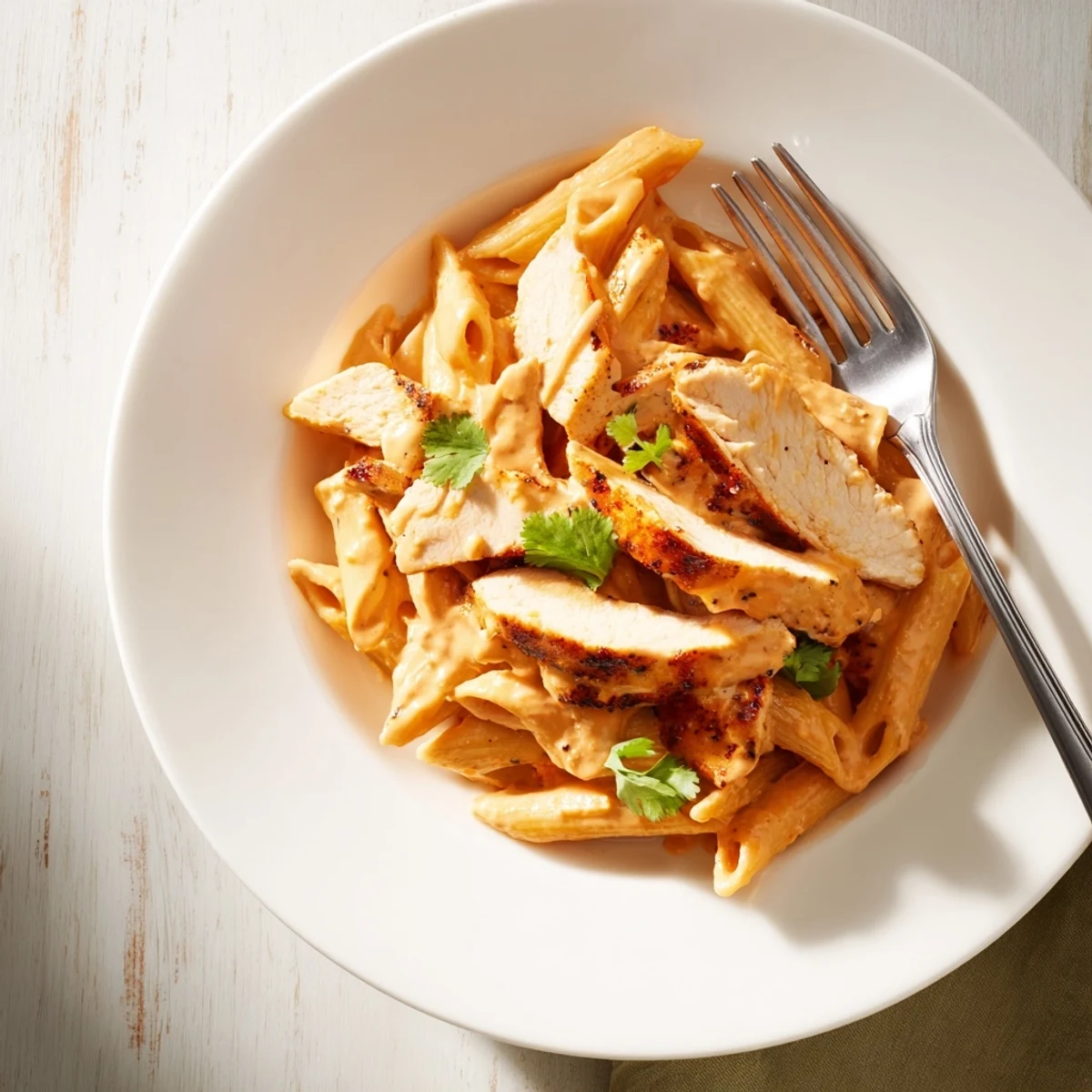 Golden-brown honey chipotle chicken and penne tossed in a rich, spicy-sweet sauce, finished with a squeeze of lime and Parmesan.