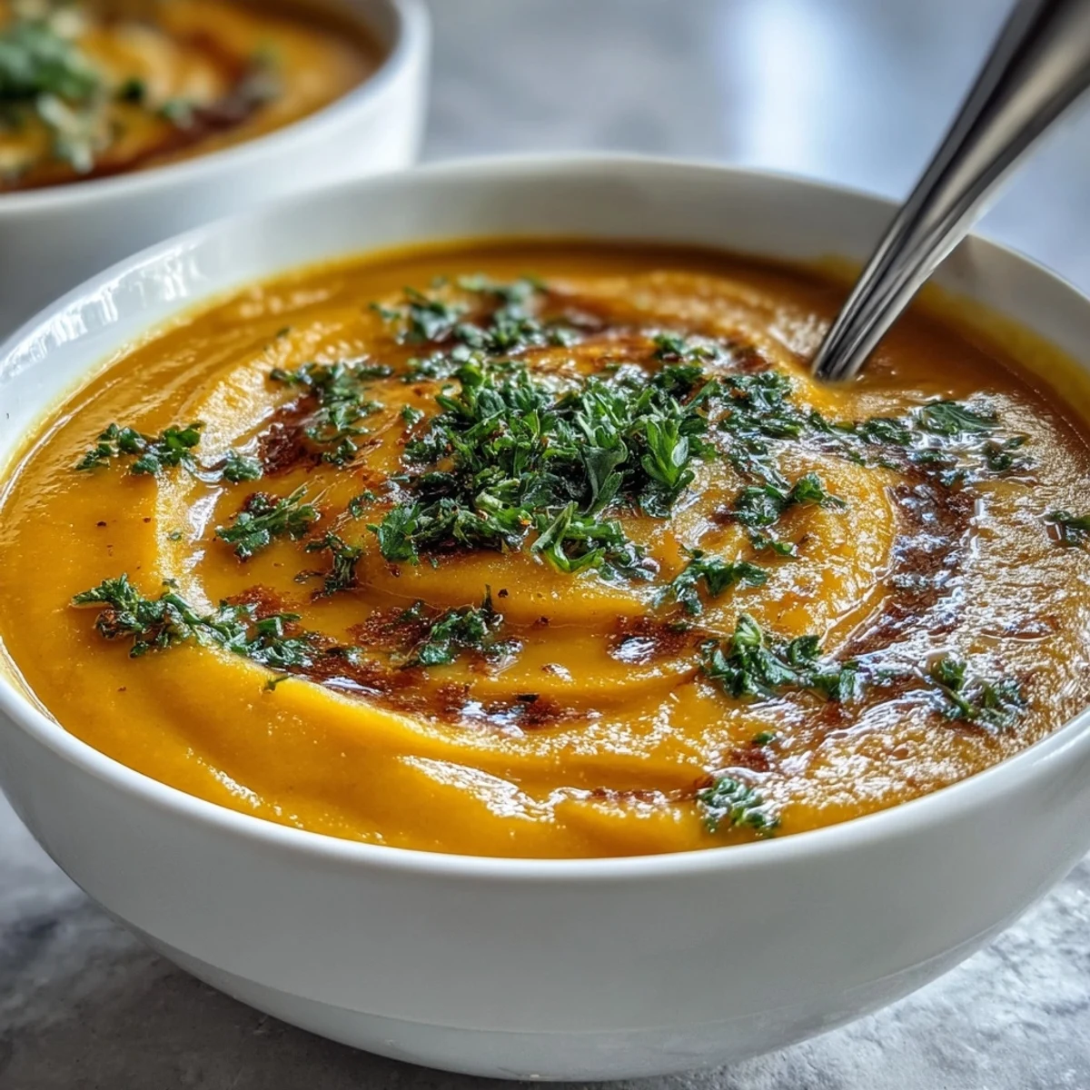 Creamy butternut squash broccoli cheddar soup served hot in a rustic bowl with melted cheddar garnish.