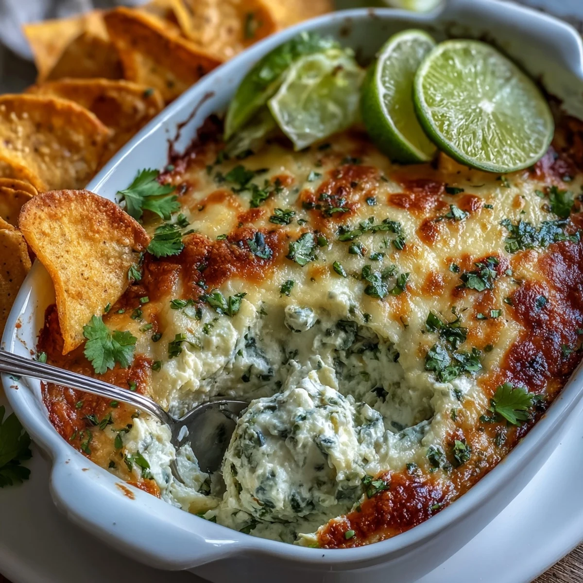 Golden, bubbly Cilantro and Lime Chicken With Scoops garnished with fresh cilantro and lime wedges.