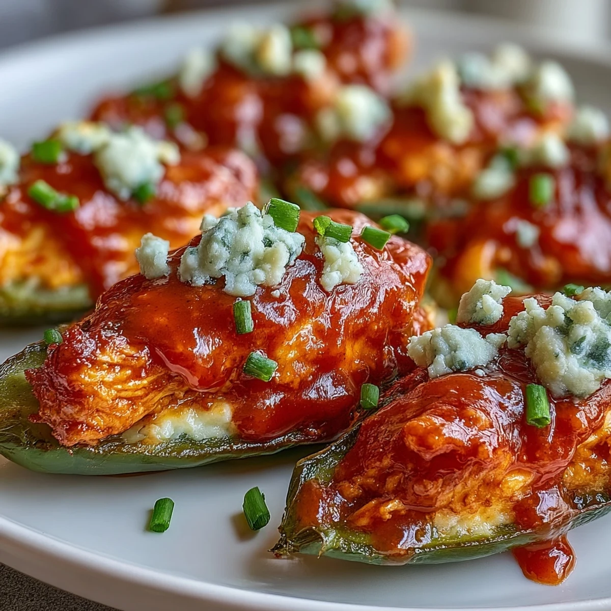 Golden-baked Buffalo Wing Poppers with bubbly filling on a dark slate board.