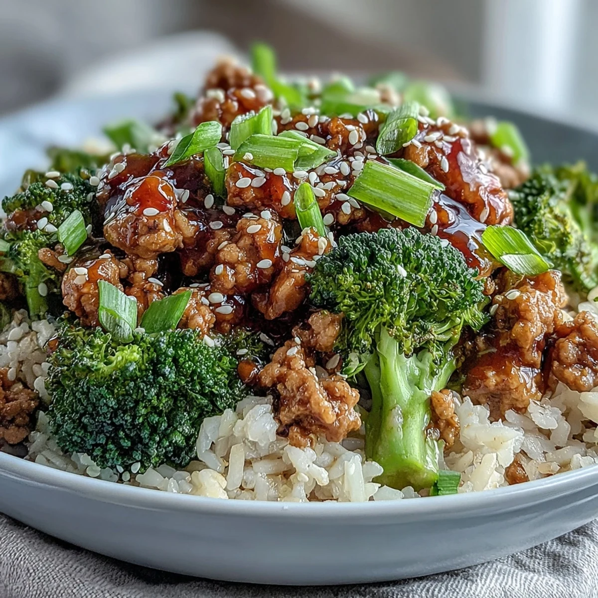 These Sweet and spicy turkey broccoli bowls are plated with nutty brown rice and drizzled with a glossy, sweet-spicy sauce for a quick weeknight dinner.