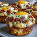 Savory Breakfast Egg Muffins cooling on a wire rack, featuring fluffy centers, colorful peppers, and crispy bacon crumbles, perfect for a gluten-free grab-and-go morning snack.