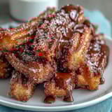 Bite-sized churro bites, crispy on the outside, soft inside, rolled in cinnamon sugar and paired with rich chocolate sauce.