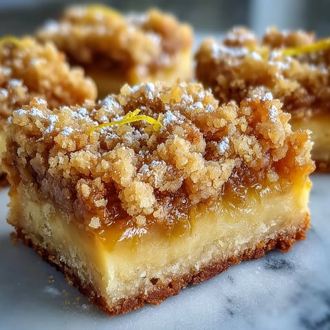 Freshly baked Homemade Lemon Crumb Bars rest on a white plate, showcasing their golden, buttery crumb topping over a bright yellow lemon layer.