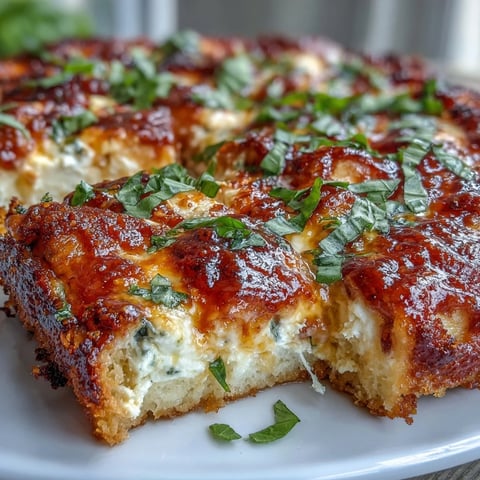 Golden-brown crust of Hot Honey Ricotta Pizza, bubbling mozzarella, creamy ricotta, and fresh basil garnish on a rustic board.