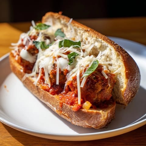 Meatball Marinara Sub Sandwiches overflowing with cheesy, saucy goodness, a delicious Italian-American meal.