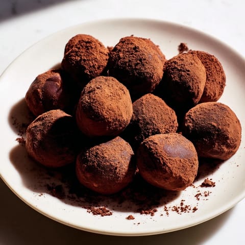 Rich, dark chocolate truffles, hand-rolled and waiting to be savored after a lovely meal.