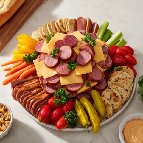 This Tailgate Party Power Stack features a delicious assortment of savory items, perfect for sharing and easy snacking.