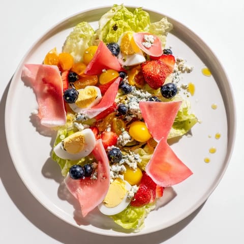 This beautiful Baby Shower Pastel Palette Salad showcases radishes, blue cheese, and strawberries in a lovely arrangement.