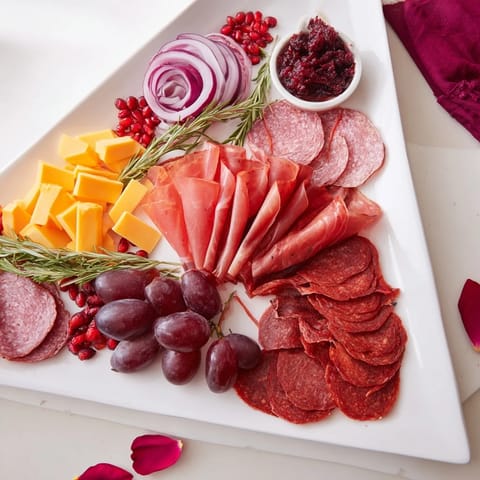 A beautifully presented Crimson Crest, this charcuterie board offers a rich, flavorful red wine experience.