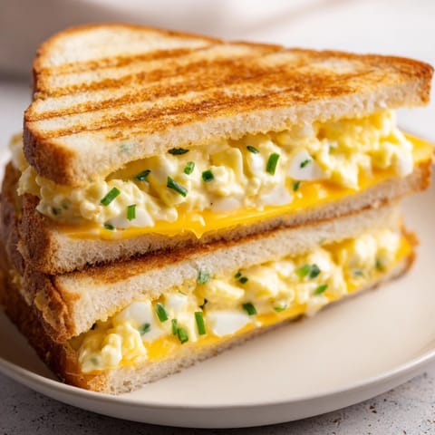 Enjoy the creamy egg salad nestled within a perfectly grilled Egg Salad Grilled Cheese sandwich.