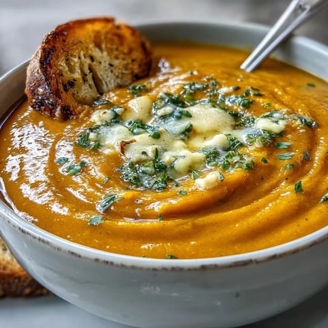 Oven-roasted butternut squash and broccoli blended into a velvety, golden cheddar soup topped with fresh florets.