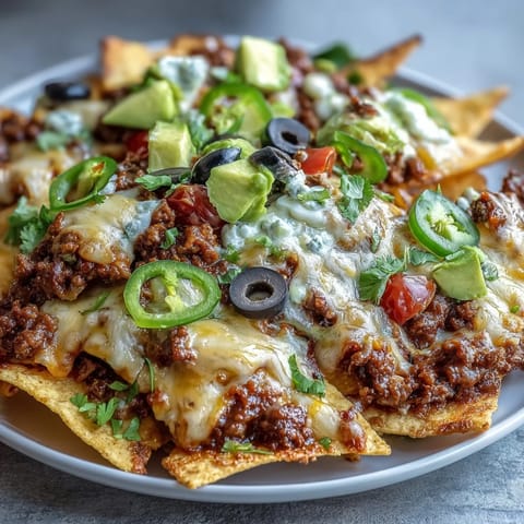 Sizzling Baked Nachos topped with black beans, jalapeños, and fresh cilantro served on a warm platter for sharing.