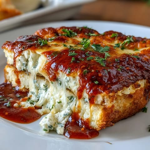 Pizza-Style Cottage Cheese Bake with melted mozzarella and savory tomato sauce in a cozy casserole dish.