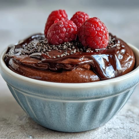 A creamy chocolate mousse made with cottage cheese, blended with cocoa and dark chocolate for a protein-rich dessert.  