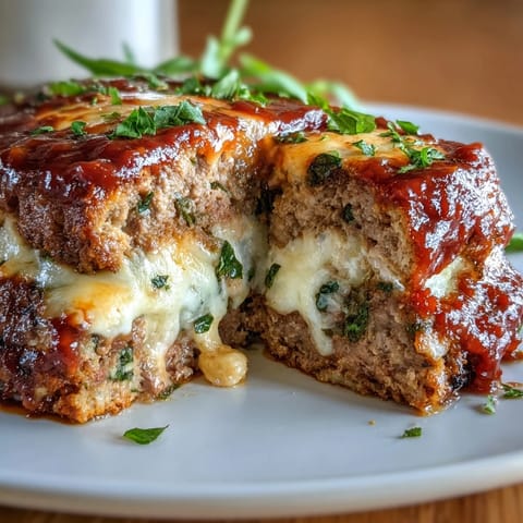 Juicy Italian meatloaf baked with marinara sauce and melted mozzarella, served hot from the oven for a comforting family dinner.  