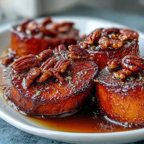 Candied yams with bourbon and brown sugar baked until tender and caramelized in a rich, spiced glaze.
