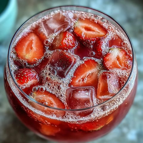 Refreshing Galentines Pink Lemonade Strawberry Punch served in a clear glass bowl, garnished with mint and whole berries.