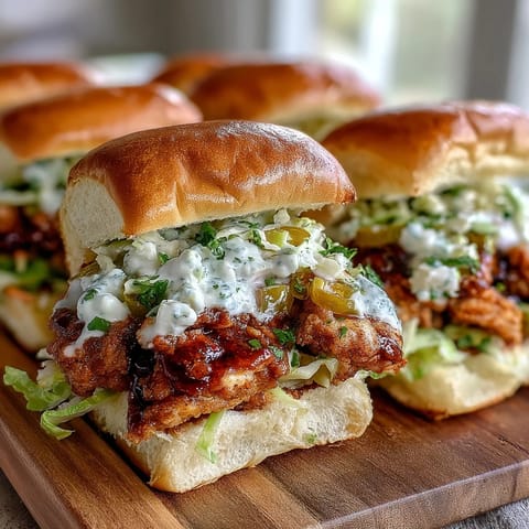 Slow Cooker Mississippi Chicken Sliders topped with crisp coleslaw: Juicy, flavorful chicken cooked low and slow, served on slider buns for easy, crowd-pleasing meals.