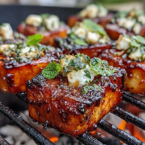 Grilled Watermelon Salad with Feta and Mint—juicy watermelon slices grilled to perfection, topped with creamy feta and fresh mint.