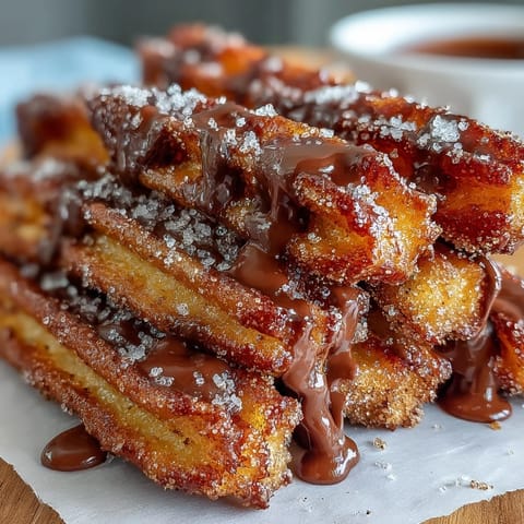 Cinco de Mayo Churro Bites, golden and cinnamon-sugar coated, served with a glossy chocolate dipping sauce for a festive treat.