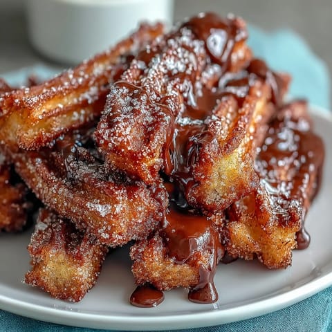 Bite-sized churro bites, crispy on the outside, soft inside, rolled in cinnamon sugar and paired with rich chocolate sauce.